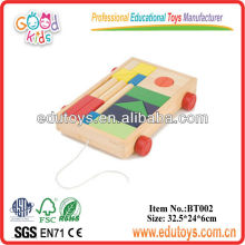 Bamboo Pull Along Building Blocks Car Toy